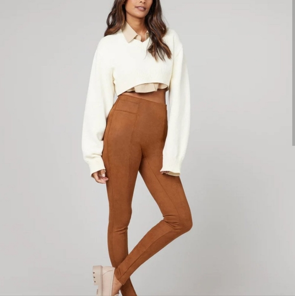 NWT Spanx Faux Suede Leggings Petite Large Rich Caramel - Picture 6 of 6